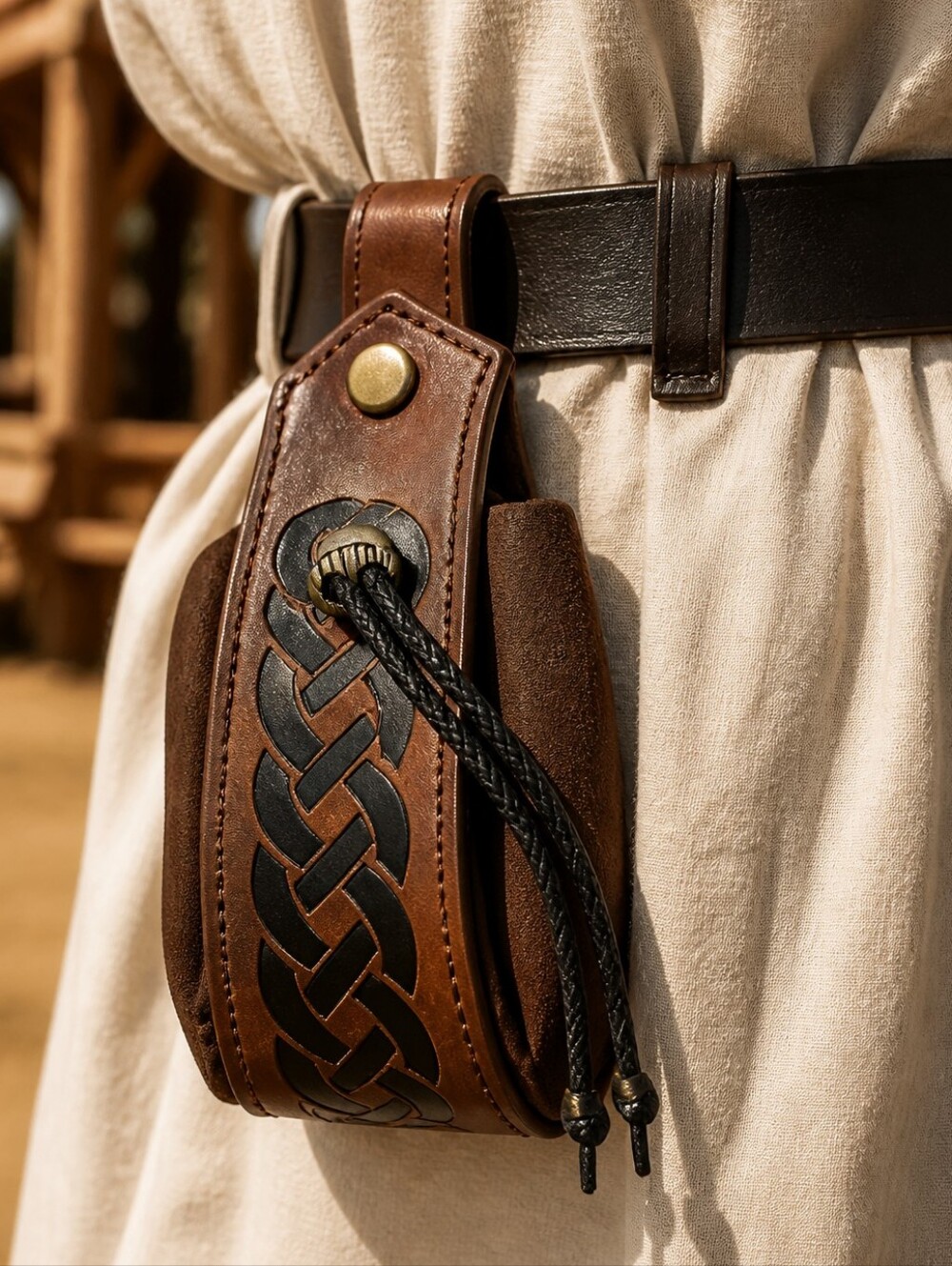 Medieval Celtic Knot Belt Pouch Dice Bag Brown Renaissance Faire LARP Fantasy